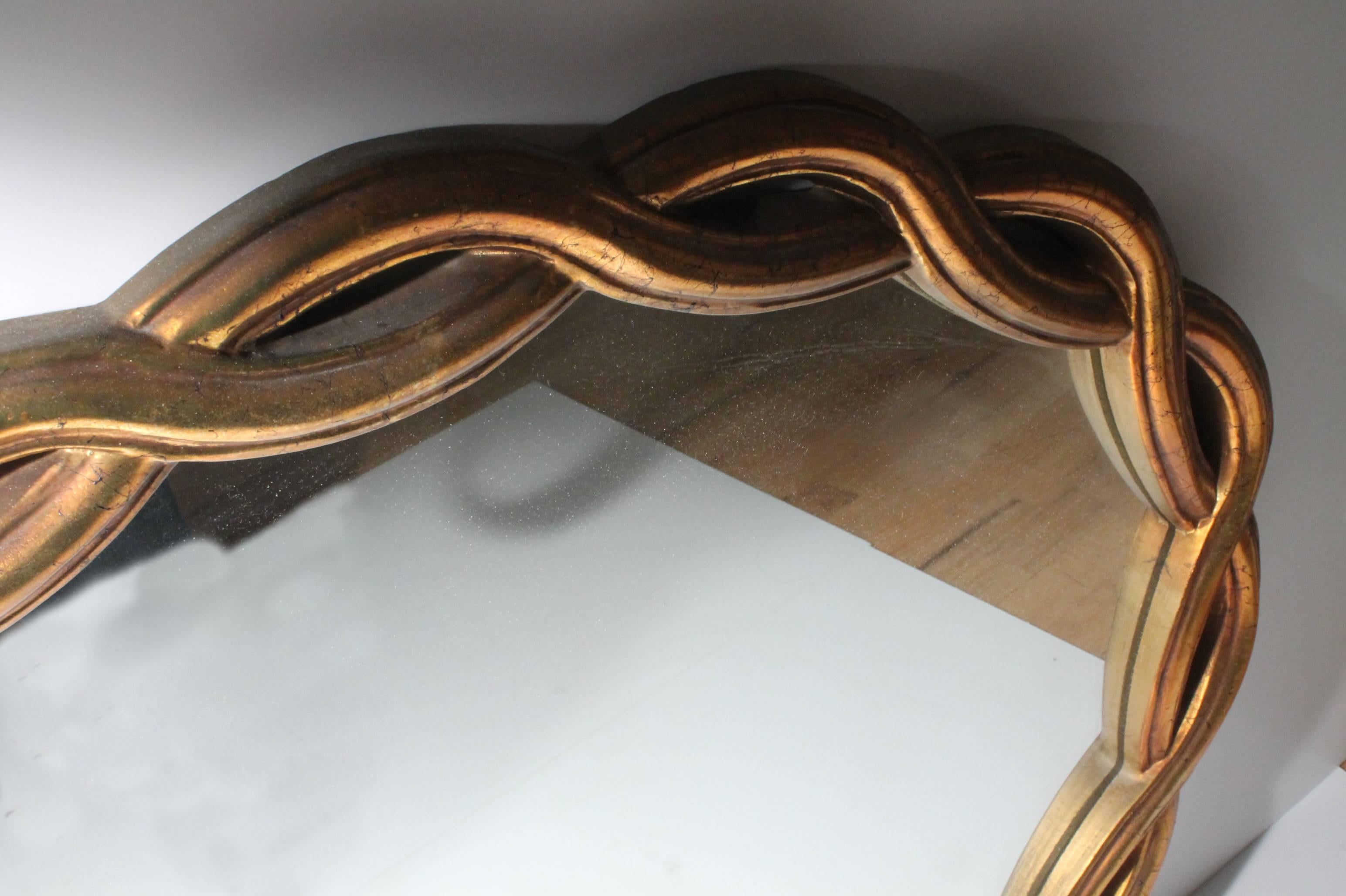 20th Century Hollywood Regency rope Weave Design Wall Mirror with Gilt Finish, La Barge Style