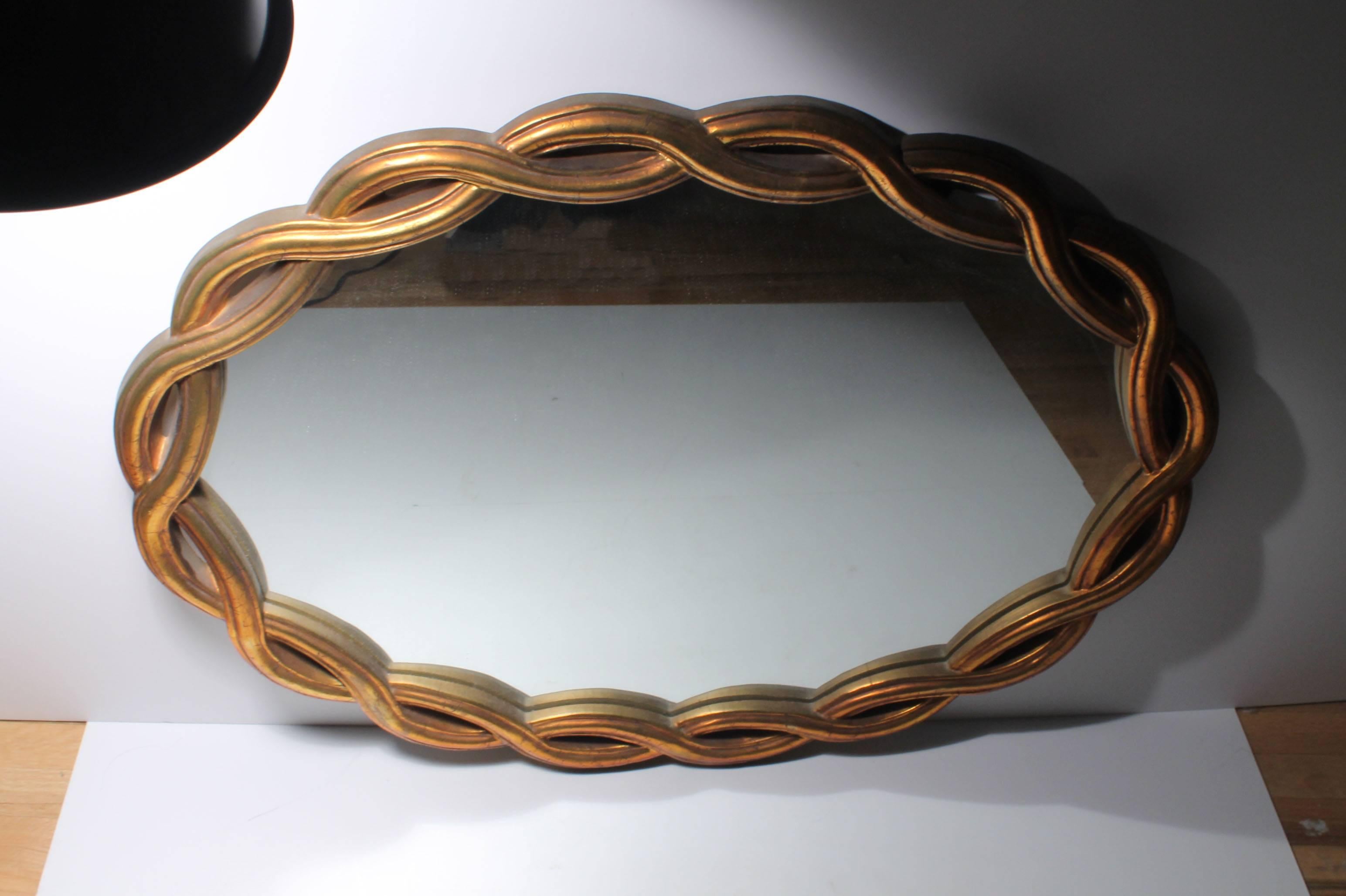 Mid-Century Modern Hollywood Regency rope Weave Design Wall Mirror with Gilt Finish, La Barge Style