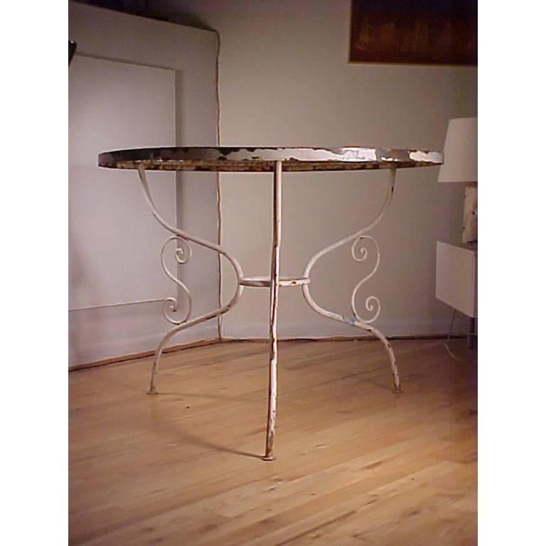 Vintage French Garden Patio Outdoor Wrought Iron Dining Table For Sale at 1stdibs