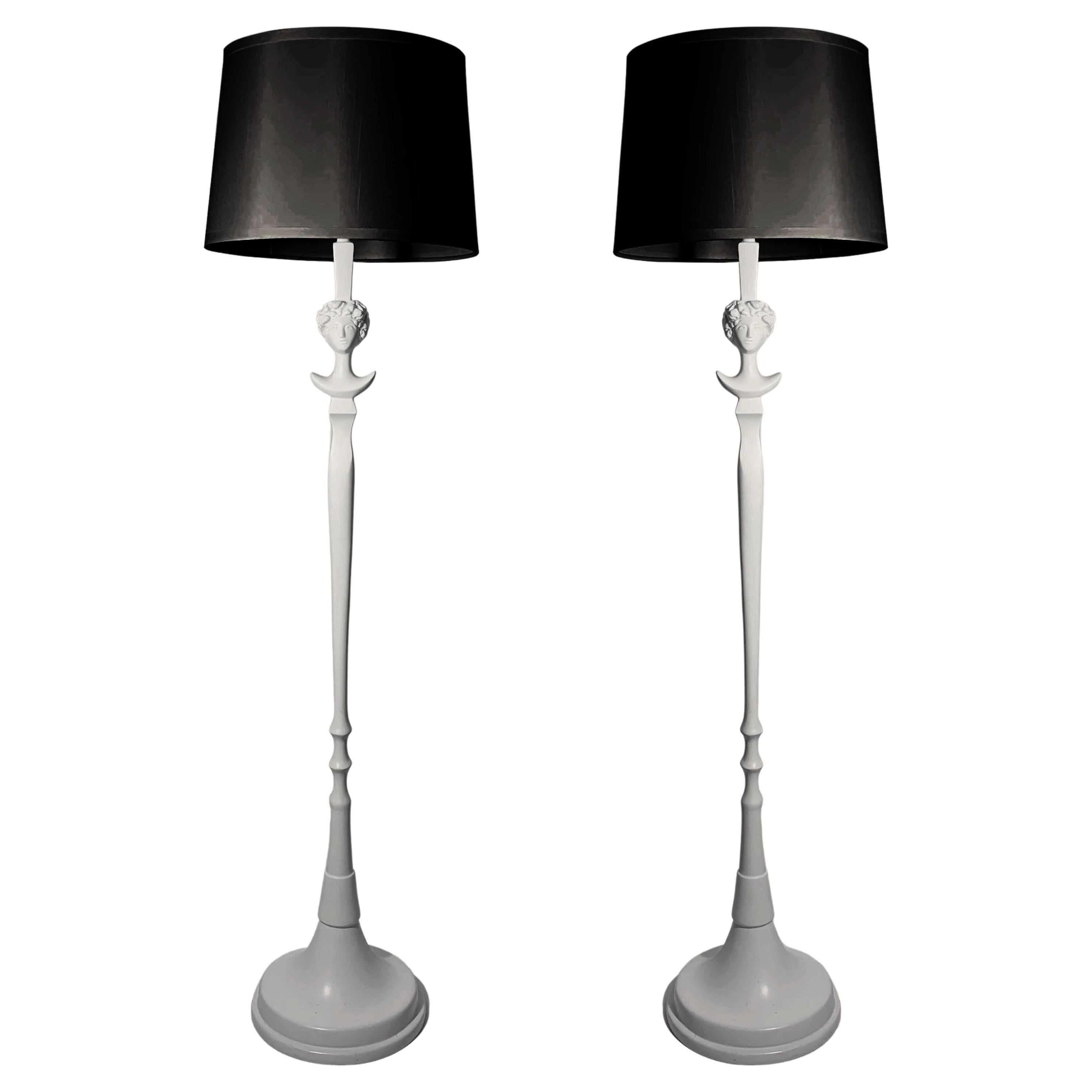 Pair of Plaster Tete De Femme Floor Lamps by Sirmos After Giacometti