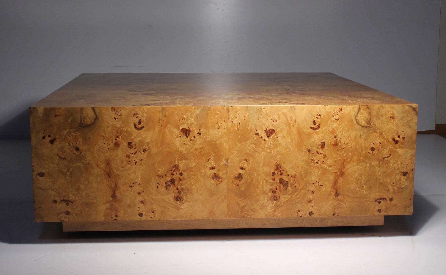Milo Baughman Burl Coffee Table on Castors at 1stdibs