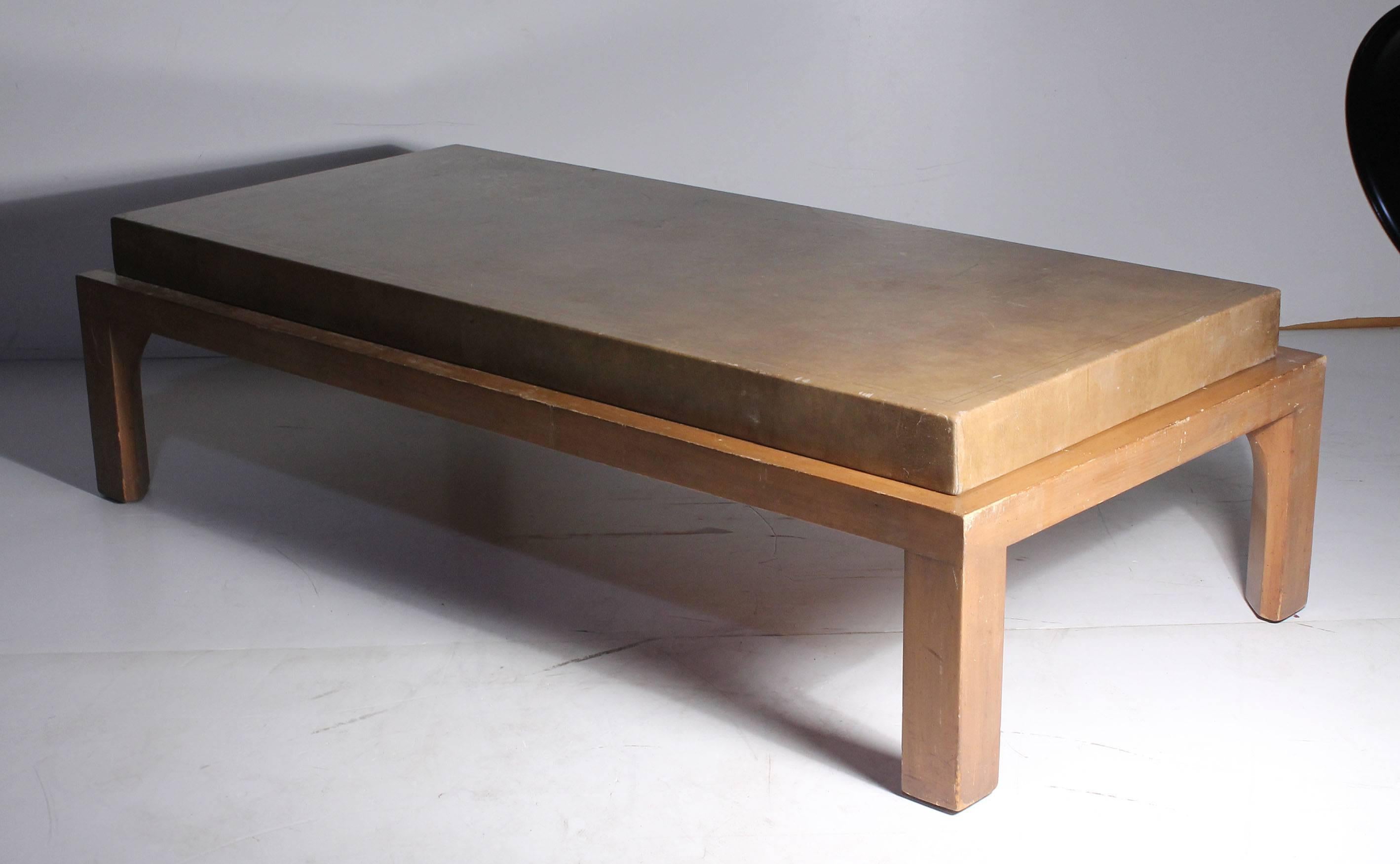 American Vintage Leather Coffee Table attributed to Tommi Parzinger for Charak Modern For Sale