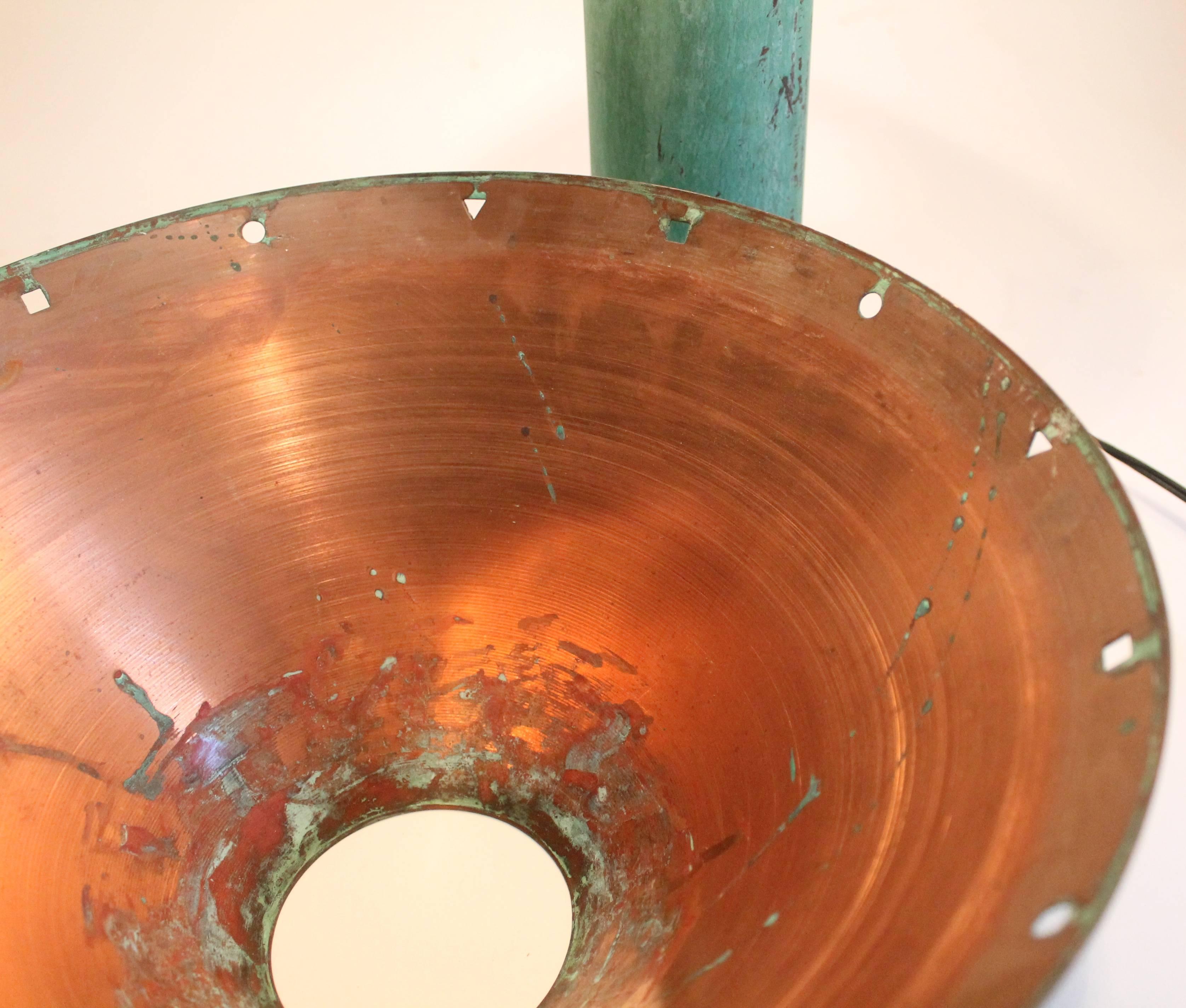 Brutalist Ron Rezek Copper with a Verdigras Green Patina Table Lamp