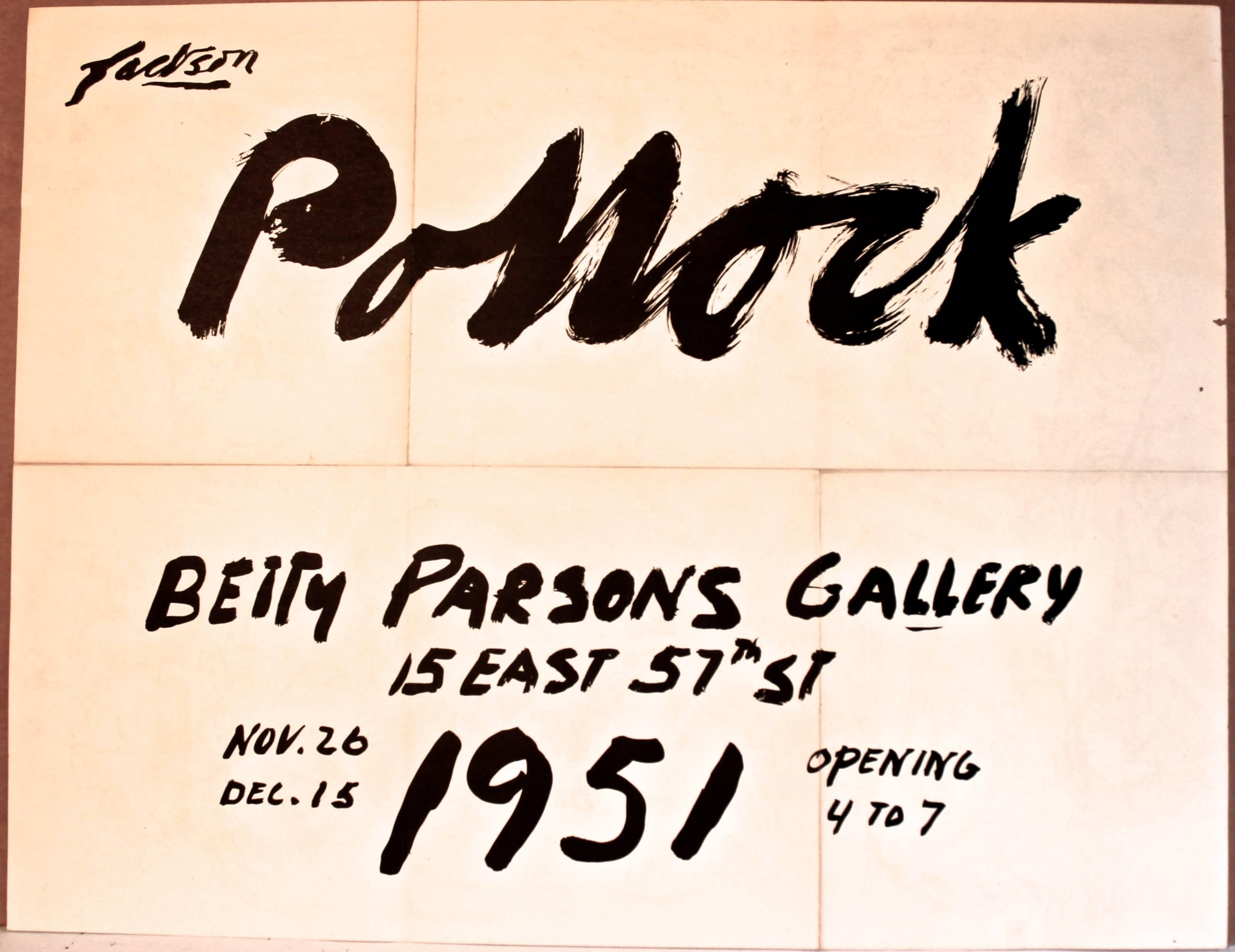 Printed on both sides of a sheet of wove paper, from the edition of unknown size, with folds (as issued), unframed. The actual invitation for the famous Pollock 1951 exhibit.
