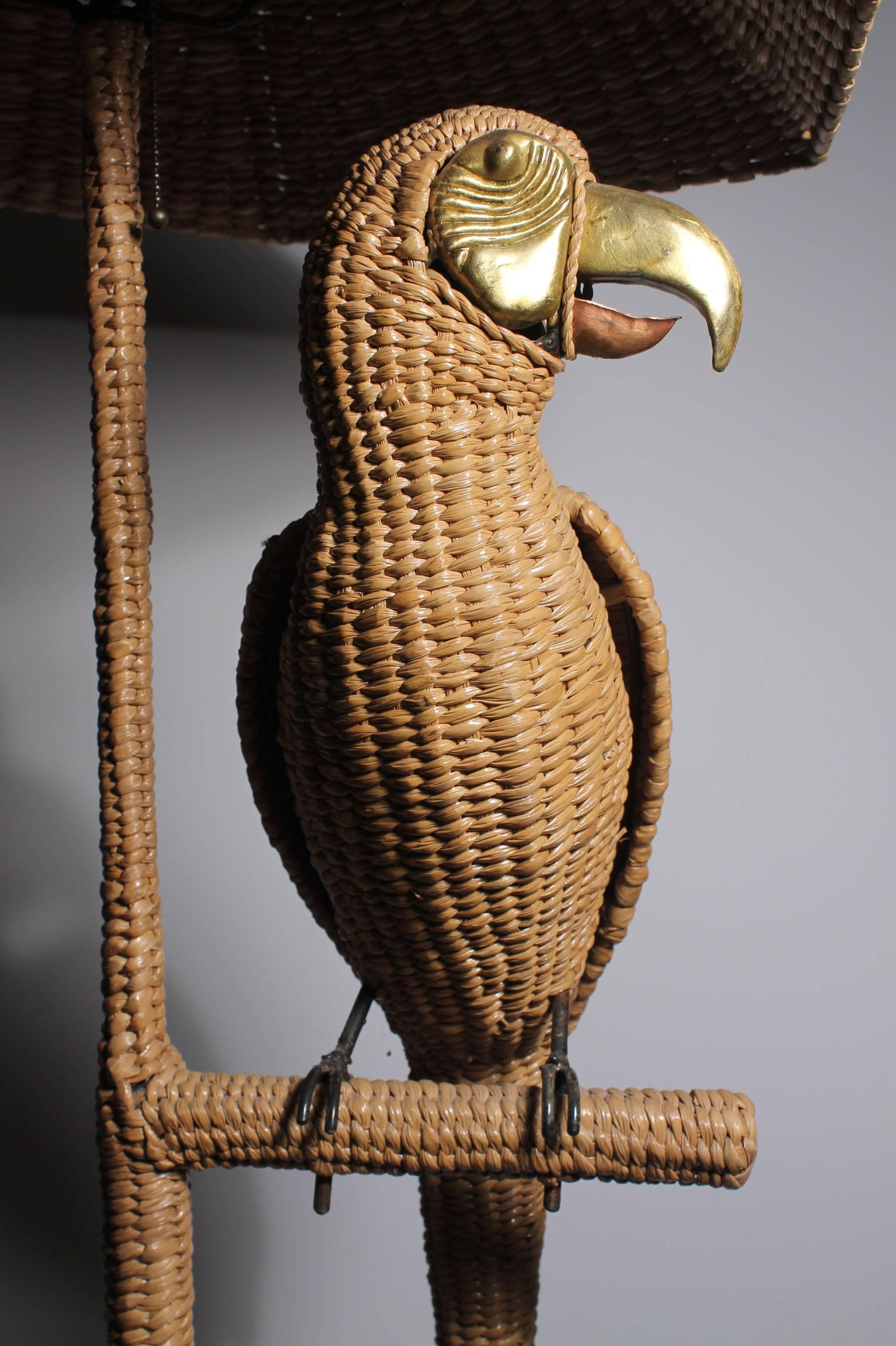 Mexican Mario Lopez Torres Parrot and Greek Key base Floor Lamp