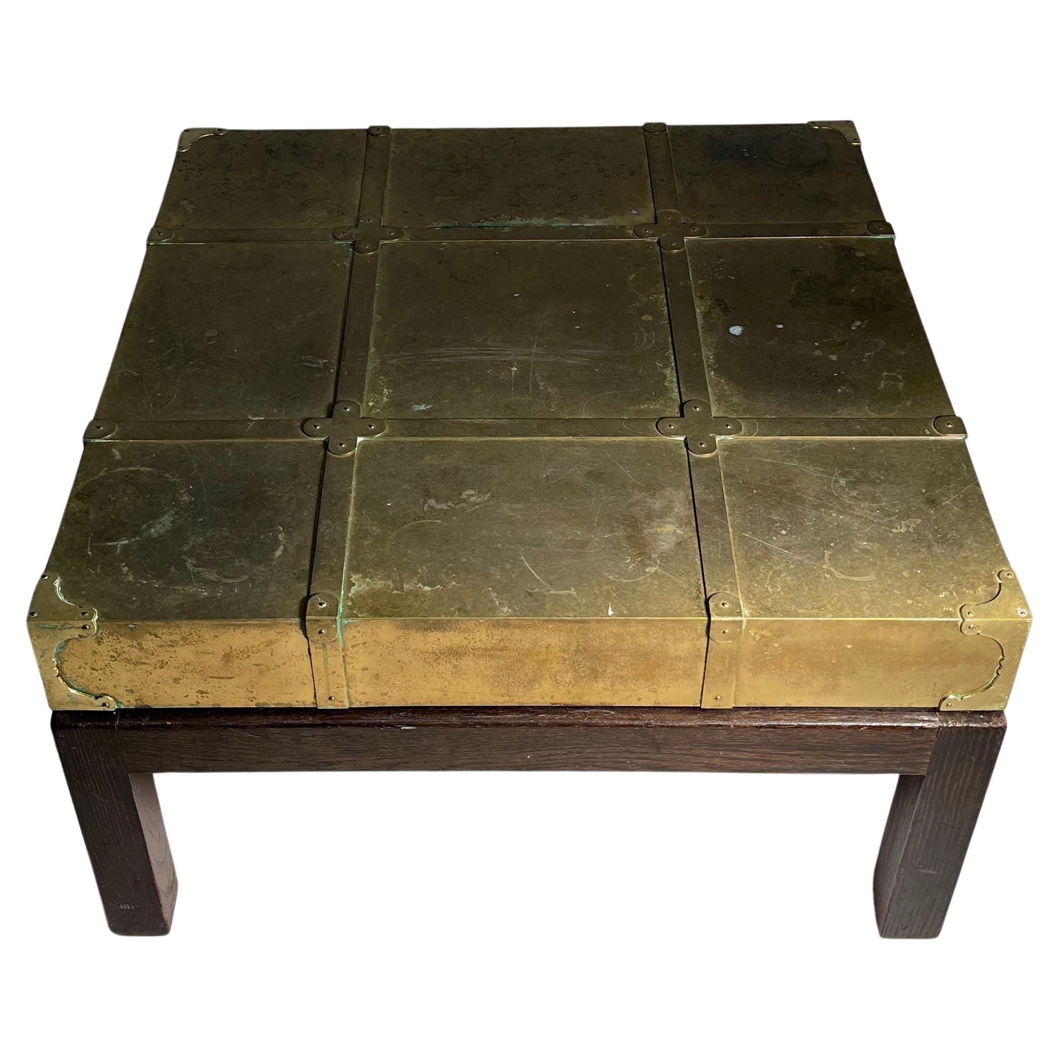 A Campaign Style Brass Coffee / Side Table by Sarreid