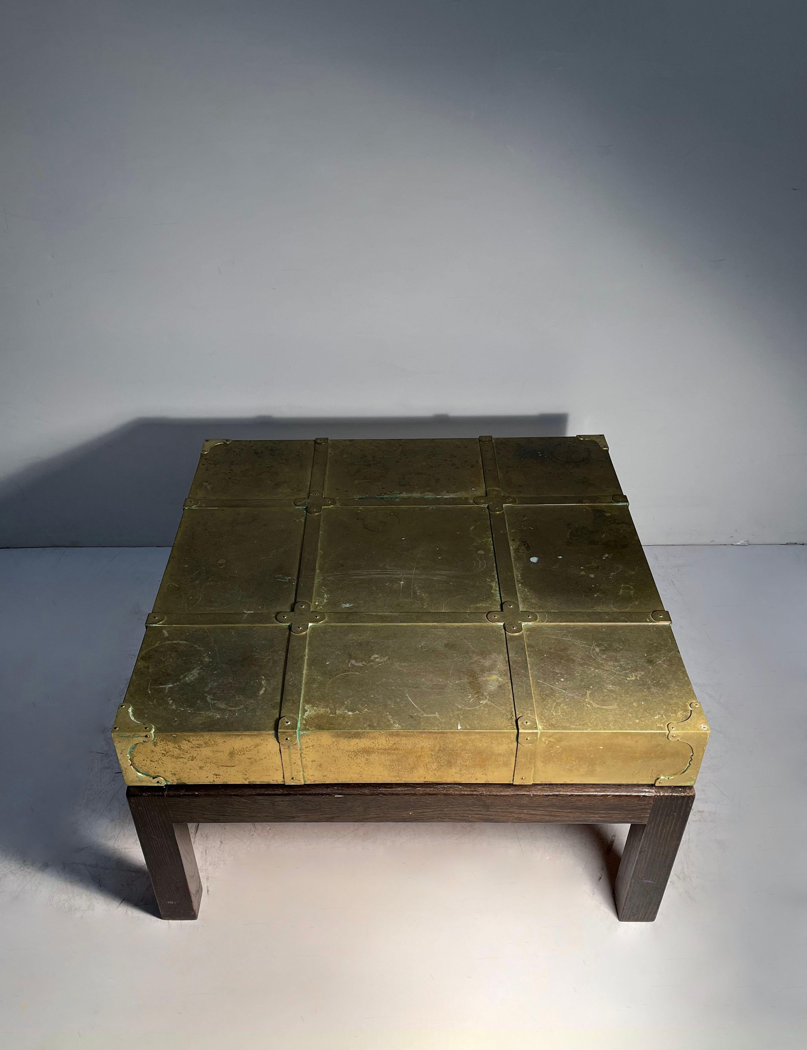 Mid-Century Modern A Campaign Style Brass Coffee / Side Table by Sarreid For Sale