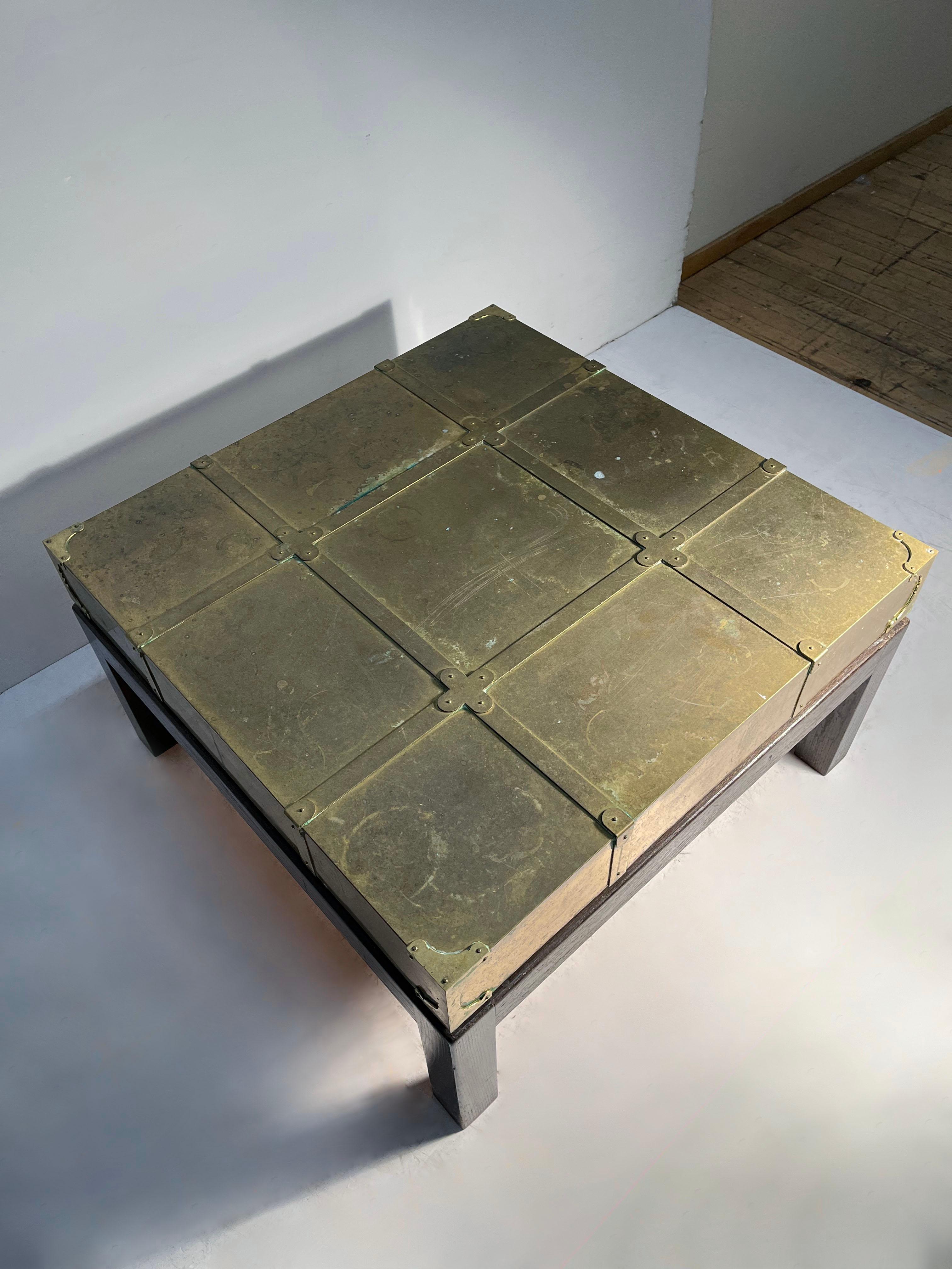 Spanish A Campaign Style Brass Coffee / Side Table by Sarreid For Sale