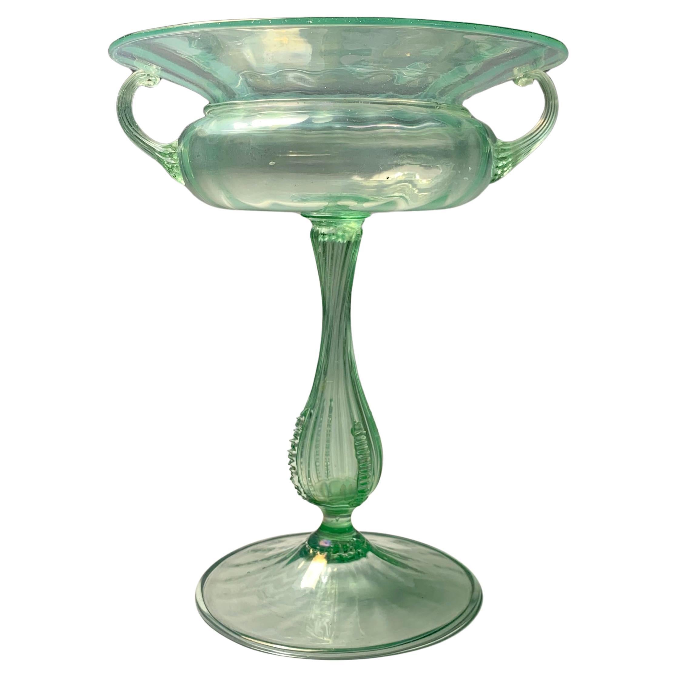 Delicate Large Murano Art Glass Centerpiece Compote by Salviati For Sale