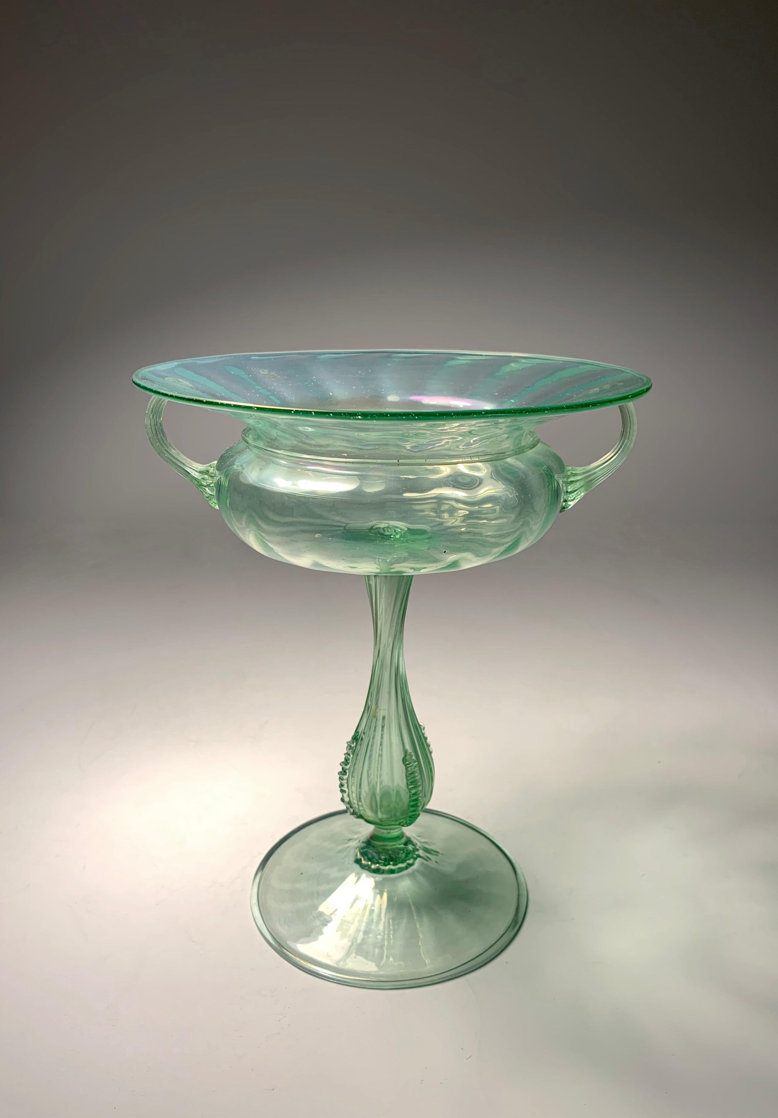 Art Deco Delicate Large Murano Art Glass Centerpiece Compote by Salviati For Sale
