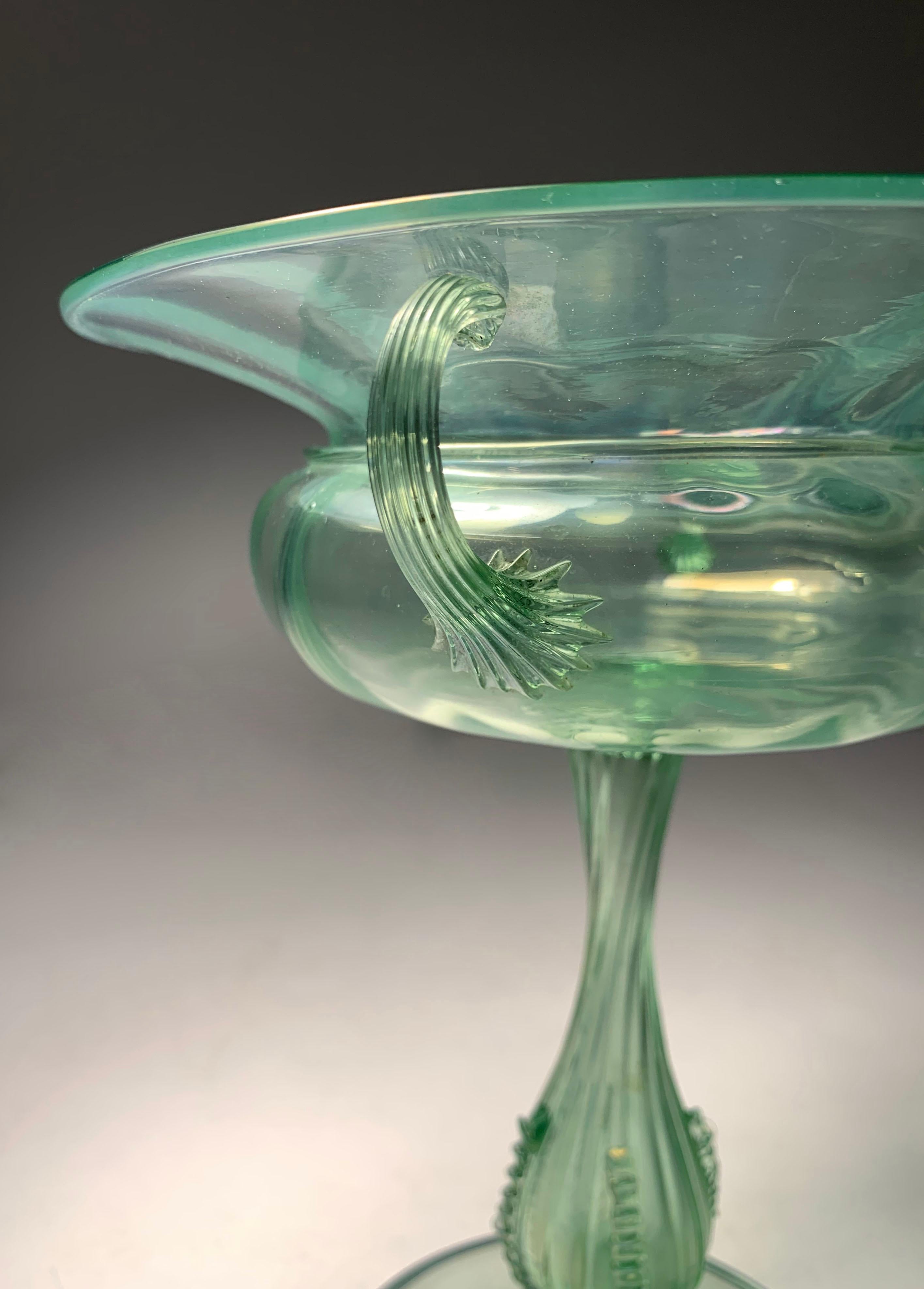 Delicate Large Murano Art Glass Centerpiece Compote by Salviati In Fair Condition For Sale In Chicago, IL