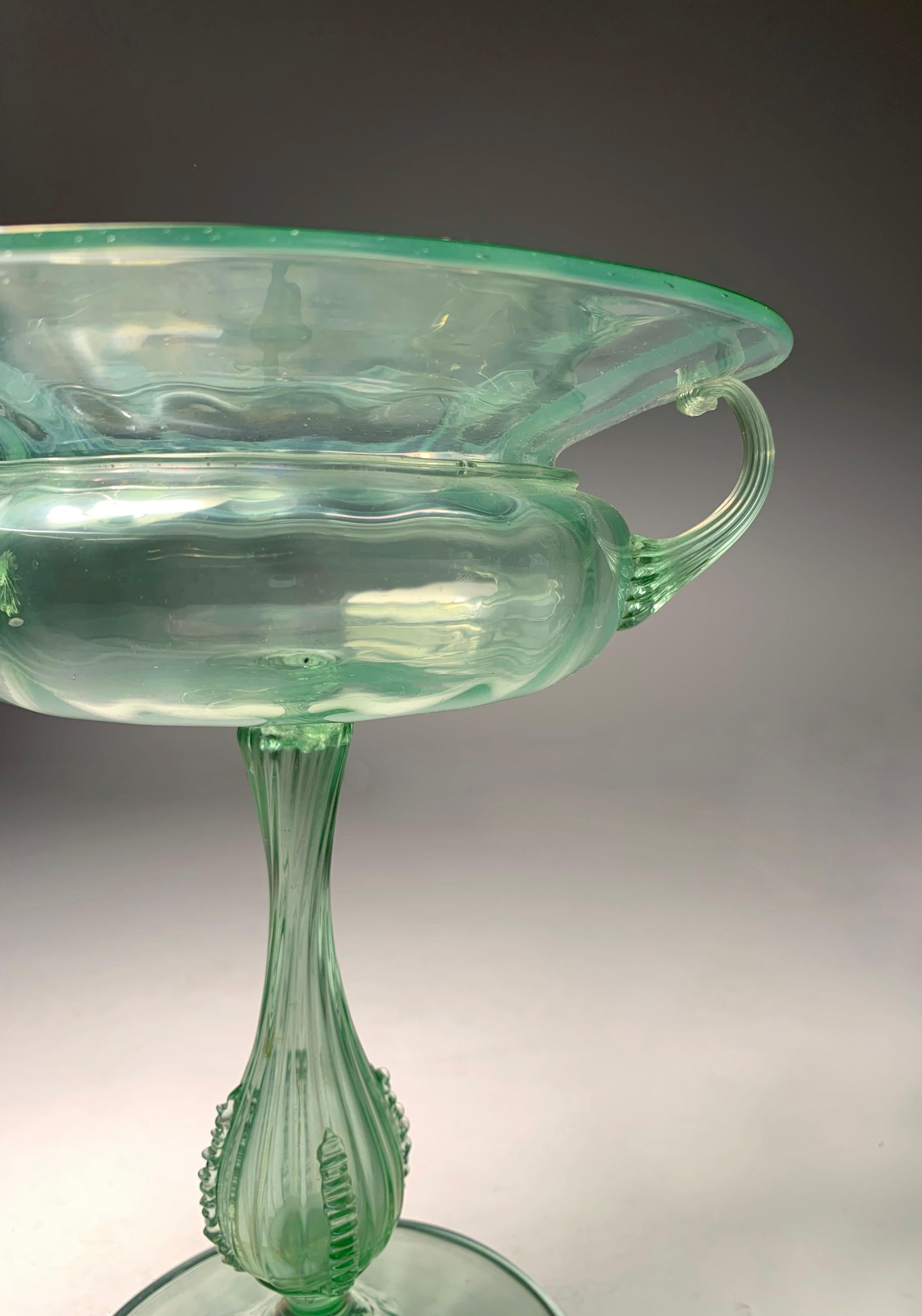 Italian Delicate Large Murano Art Glass Centerpiece Compote by Salviati For Sale