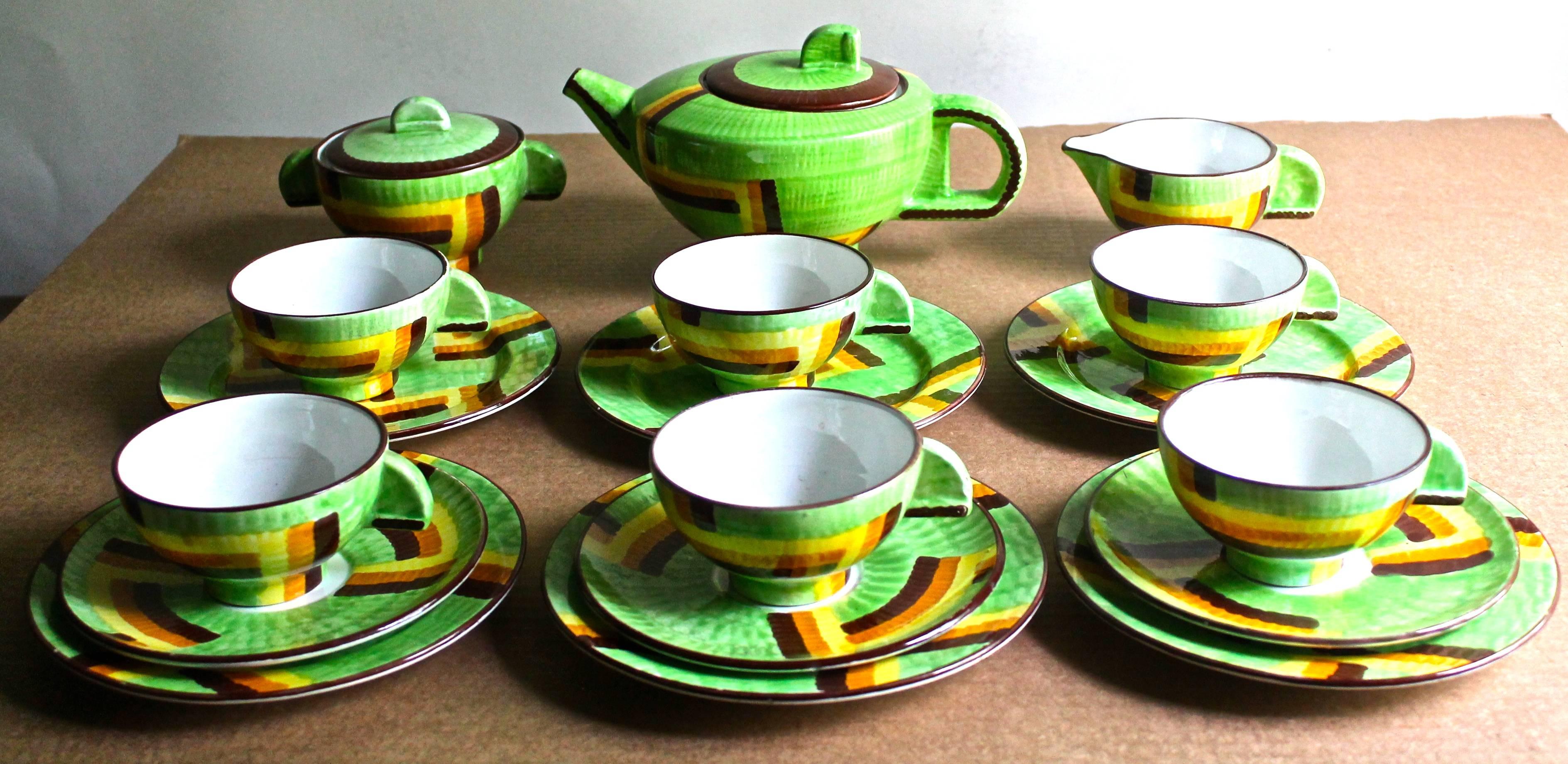 Bauhaus Eva Zeisel Schramberger Majolikafabrik 'Gobelin 8' Tea Service