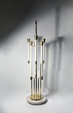 Pair of Architectural Stiffel Brass & Marble Candlestick Table Lamps