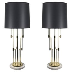 Pair of Architectural Stiffel Brass & Marble Candlestick Table Lamps