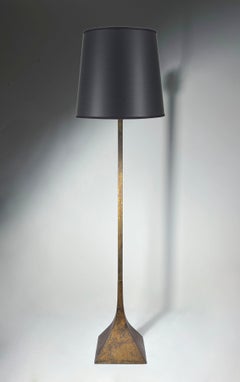 Paire de lampadaires vintage en laurier à la patine dorée