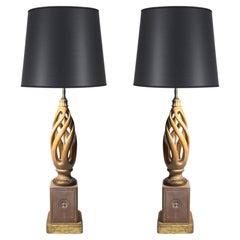 Pair of Elegant Carved Wood Helix Table Lamps by Frederick Cooper Studios
