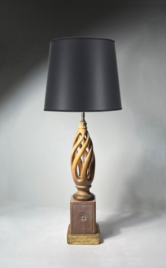 Pair of Elegant Carved Wood Helix Table Lamps by Frederick Cooper Studios