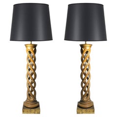 Pair of Elegant Carved Wood Helix Table Lamps by Frederick Cooper Studios