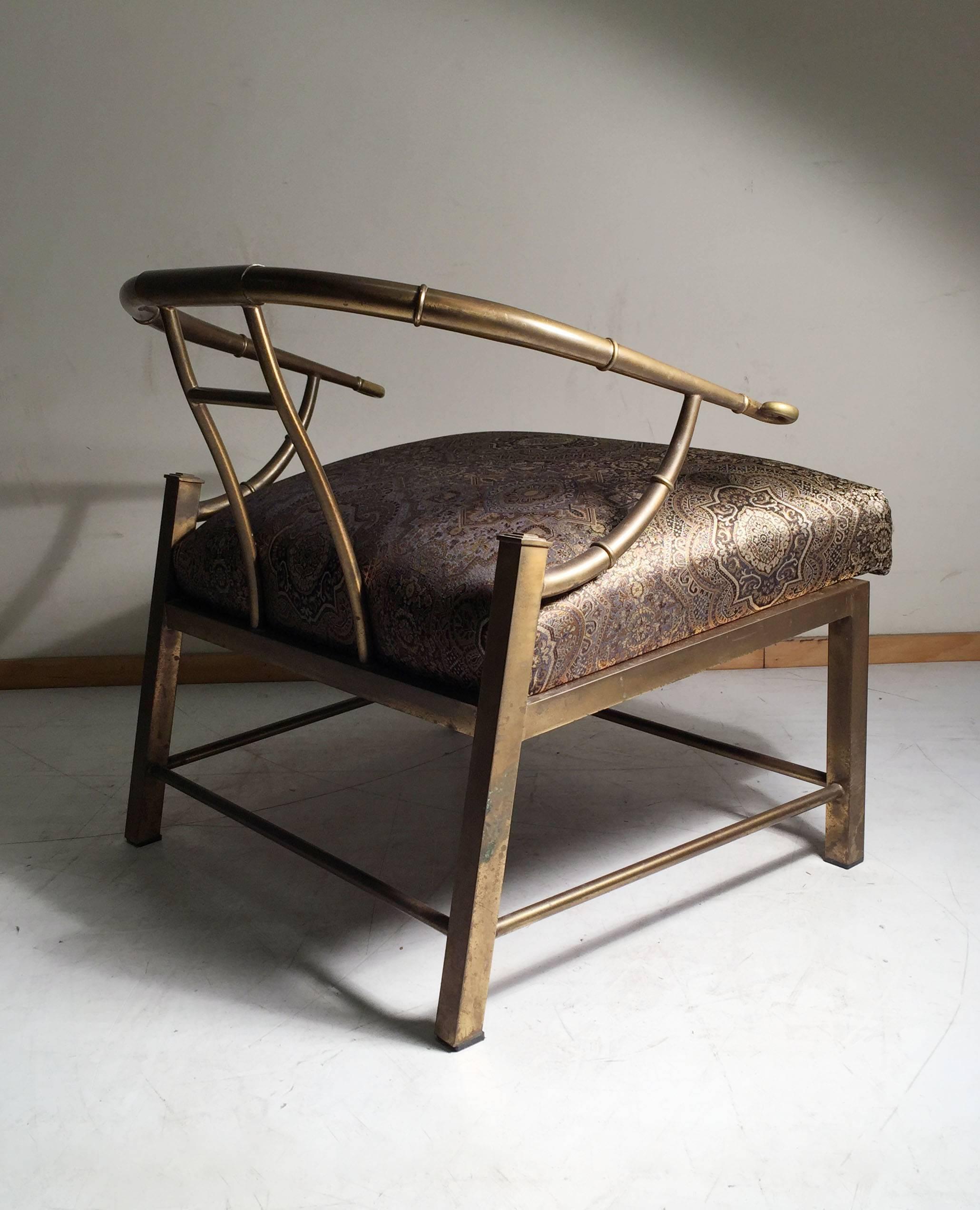 20th Century Charles Pengally Mastercraft Brass Chinoiserie Lounge Chairs