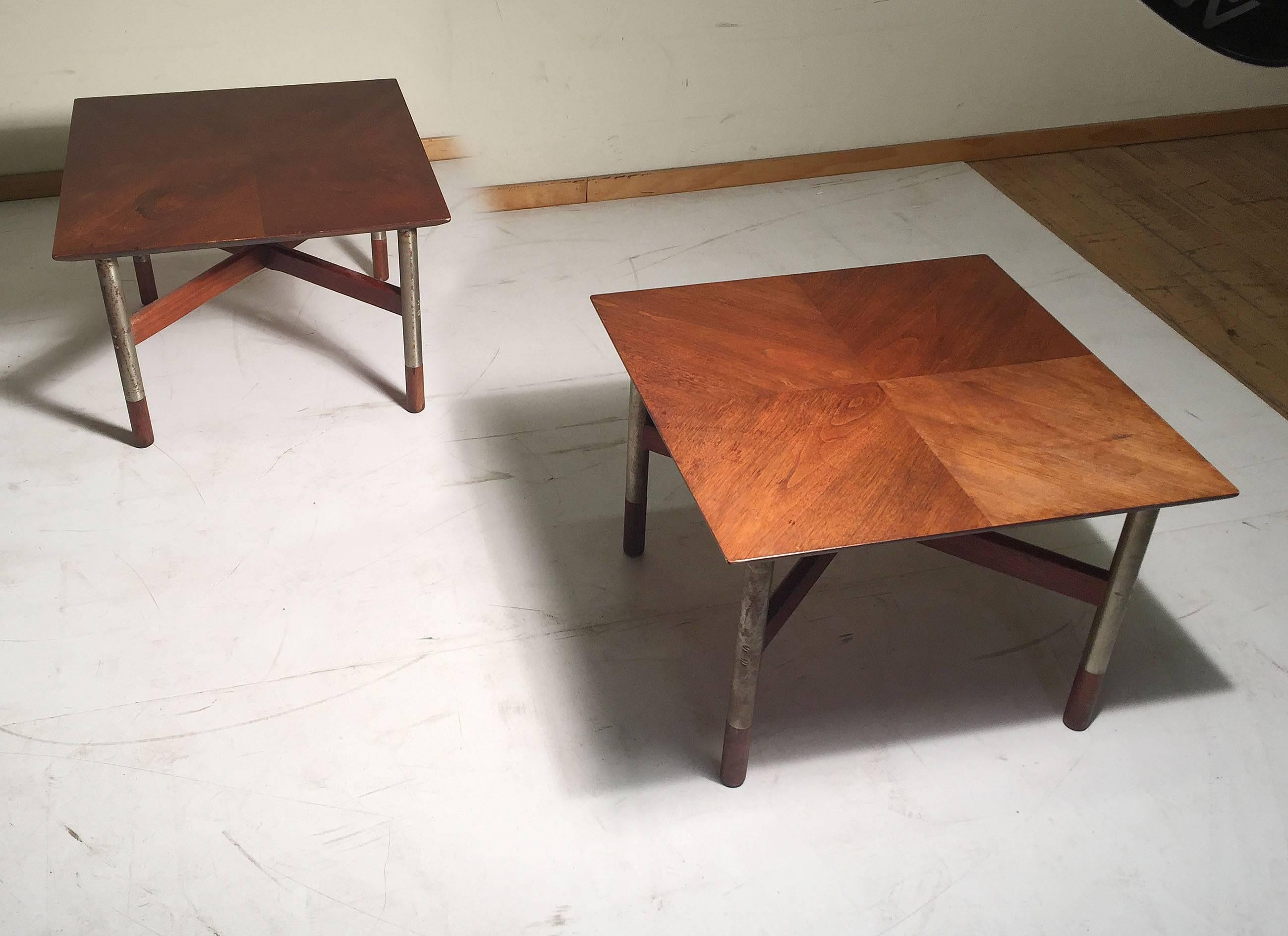 Mid-Century Modern Mid-Century Walnut and Brushed Steel Pair of Tables by Jack Cartwright For Sale