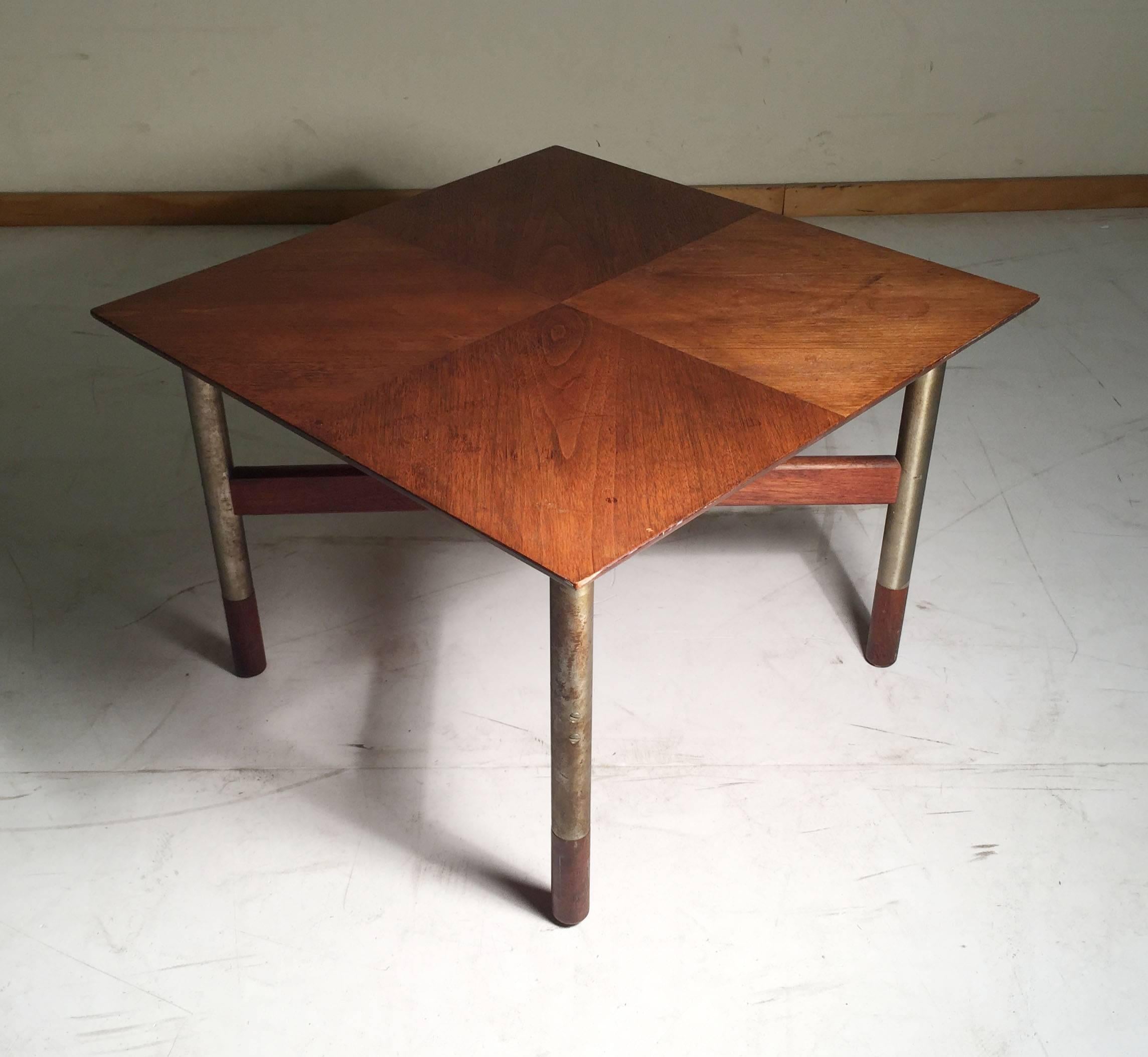 American Mid-Century Walnut and Brushed Steel Pair of Tables by Jack Cartwright For Sale