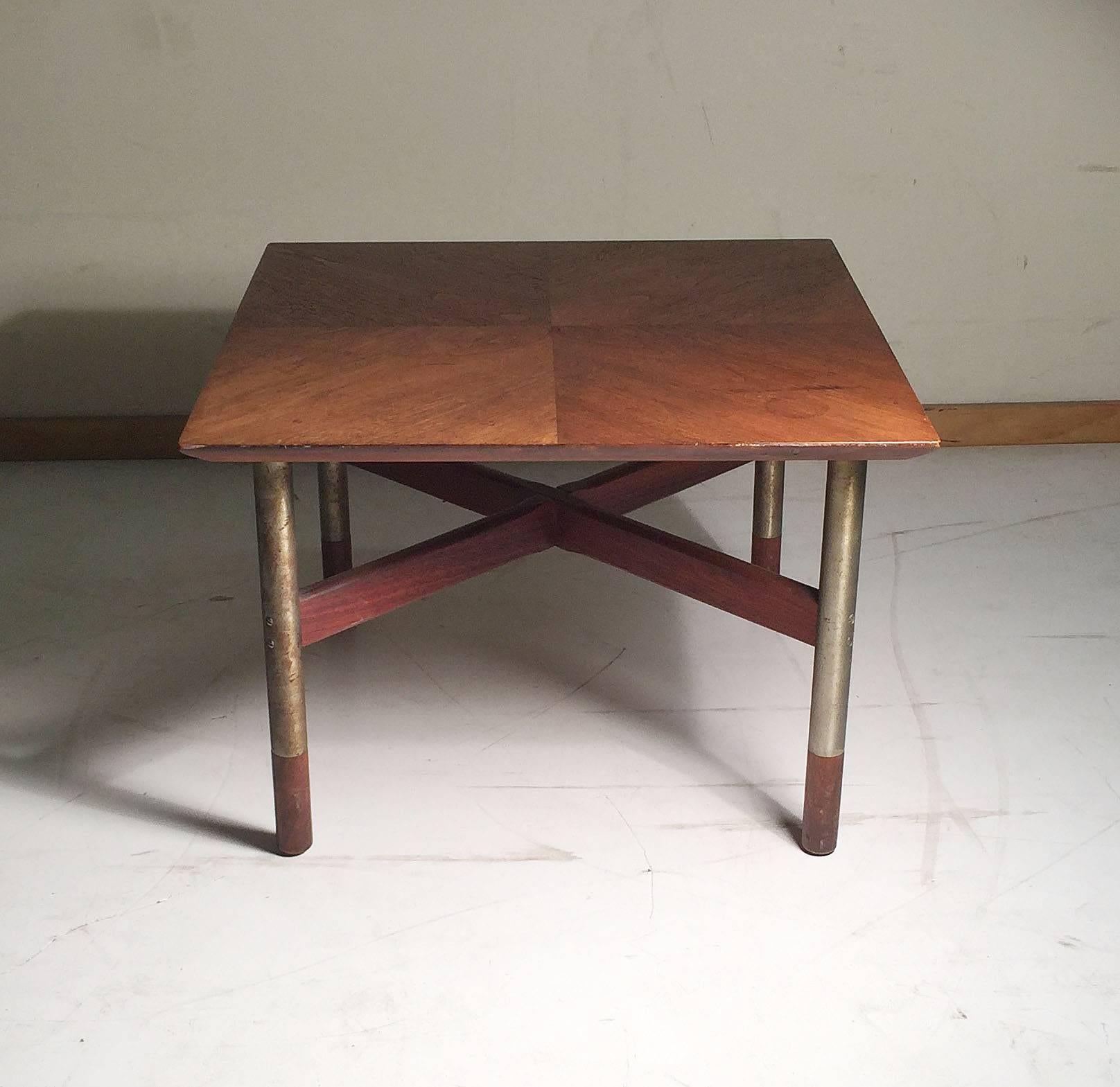 Mid-Century Walnut and Brushed Steel Pair of Tables by Jack Cartwright In Good Condition For Sale In Chicago, IL