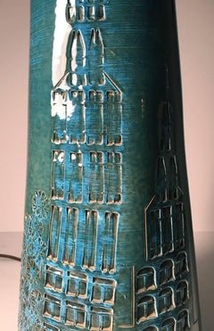 Aldo Londi Bitossi Cityscape Ceramic Lamp Base Rimini Blue