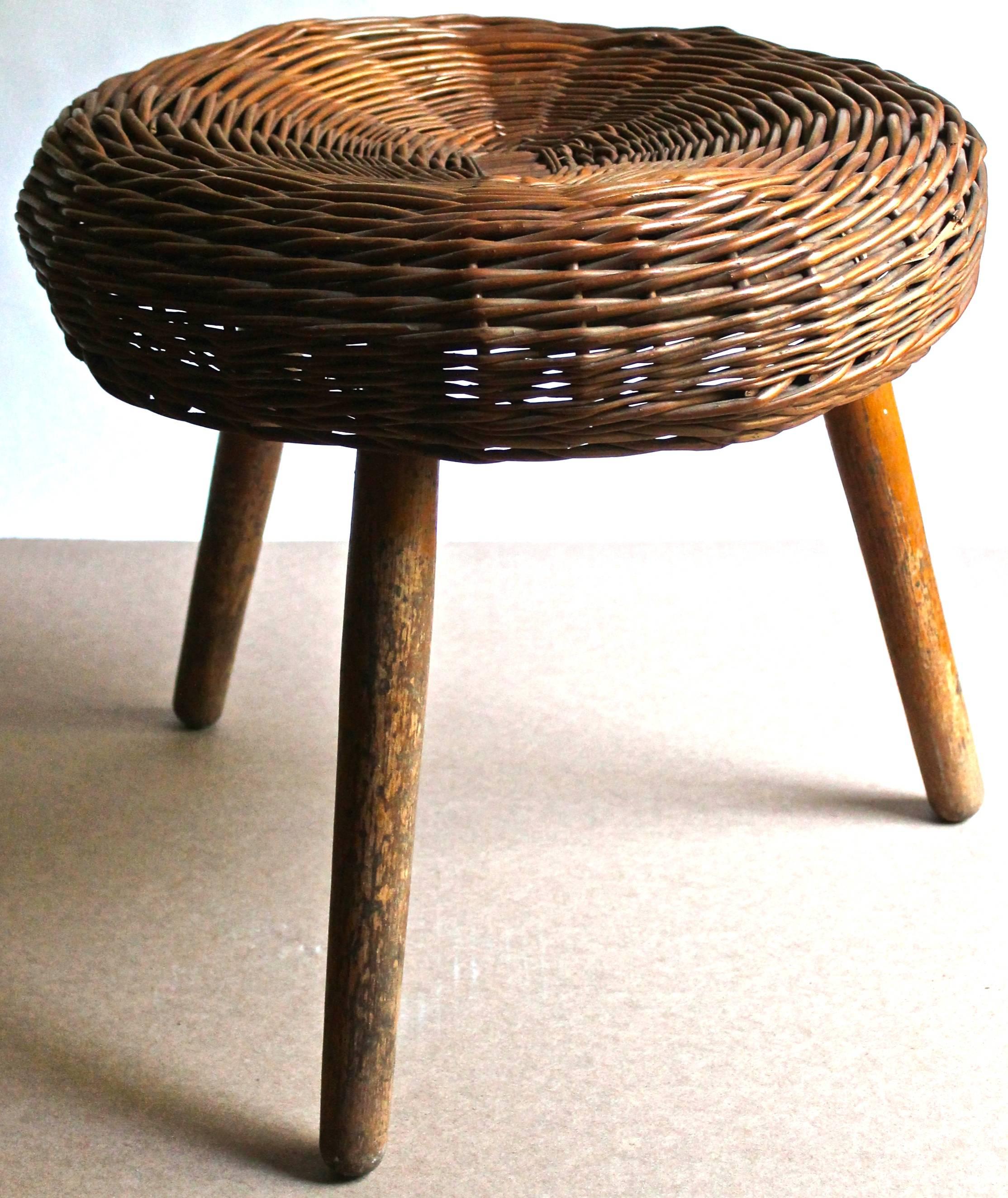 Woven Two Tony Paul Rattan and Wood Foot Stools