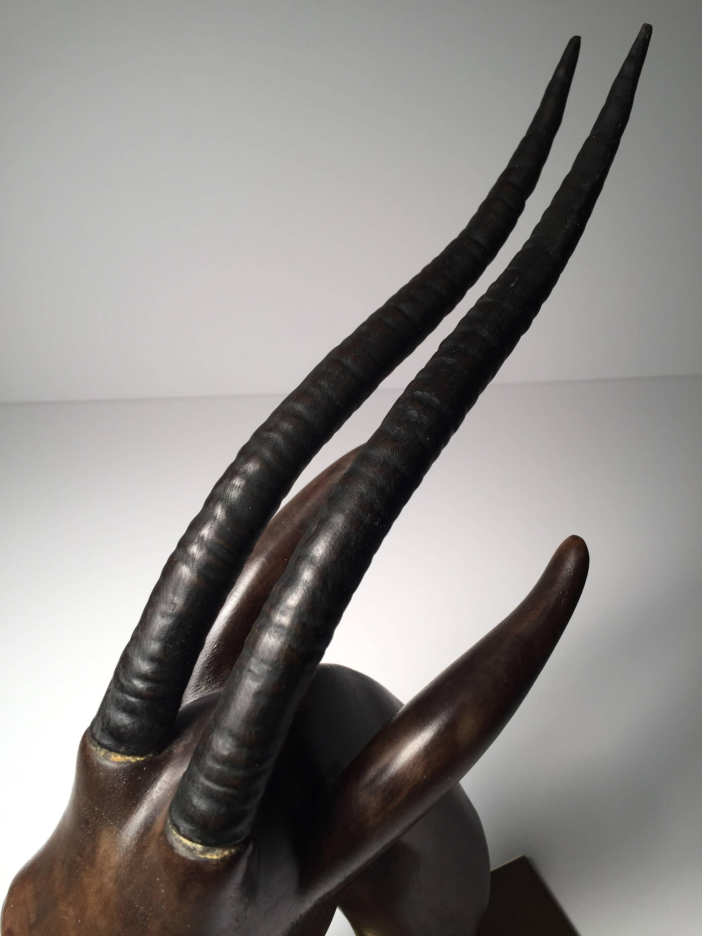 Large Hagenauer Gazelle Wood and Bronze Sculpture 4