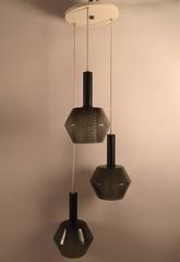 Three-Light Modernist Cascading Smoked Glass Chandelier after Panton