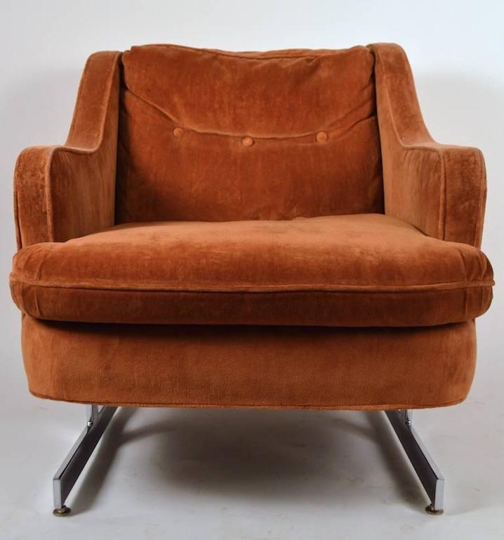 Pair of Chrome Base Upholstered Top Club Chairs at 1stDibs