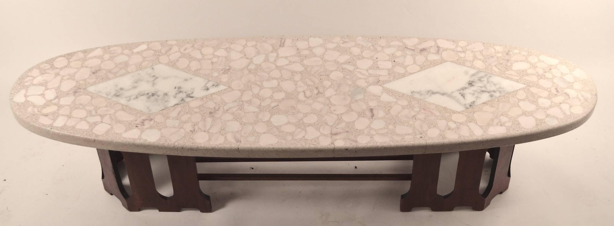 Classic surfboard form, terrazzo top table. Nice thick top (1.5