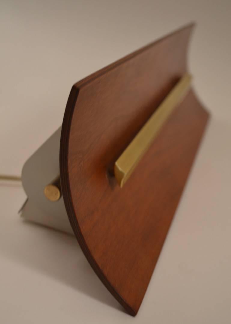 Mid-Century Modern Wood and Brass Tilt Wall Light Sconce Attributed to Lightolier