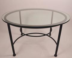 Pair of Round Glass Top Brown Jordan Tables