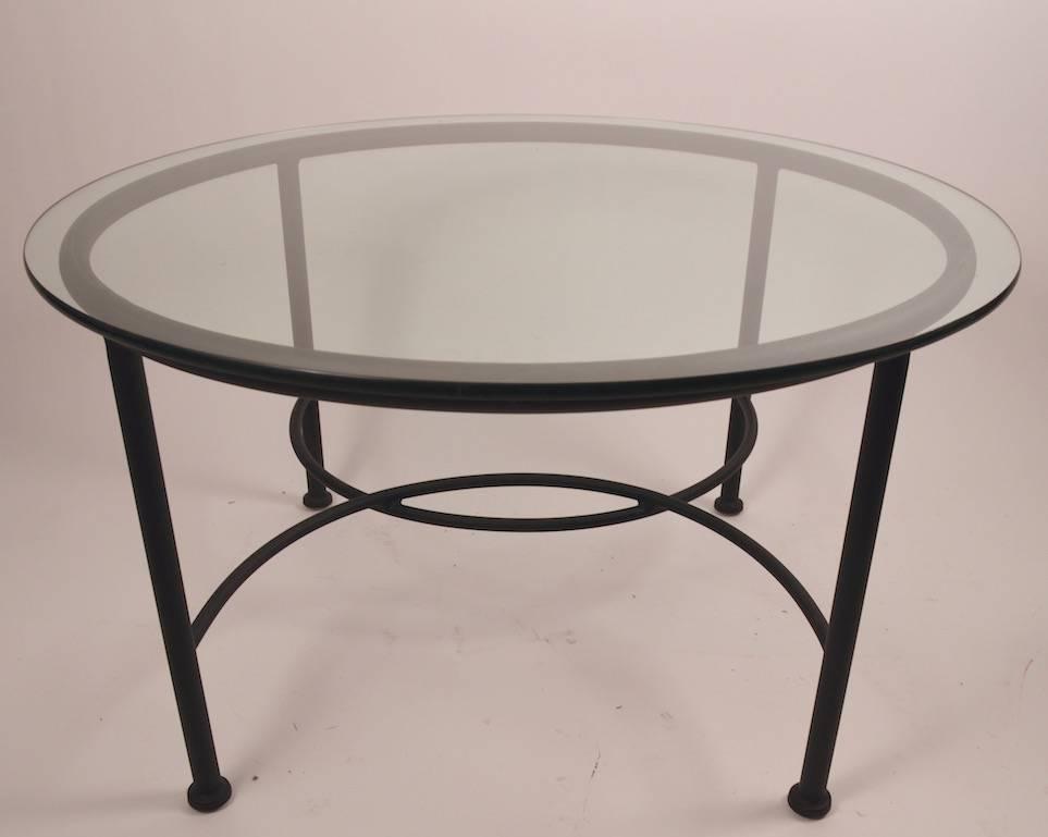 Pair of Round Glass Top Brown Jordan Tables For Sale at 1stdibs