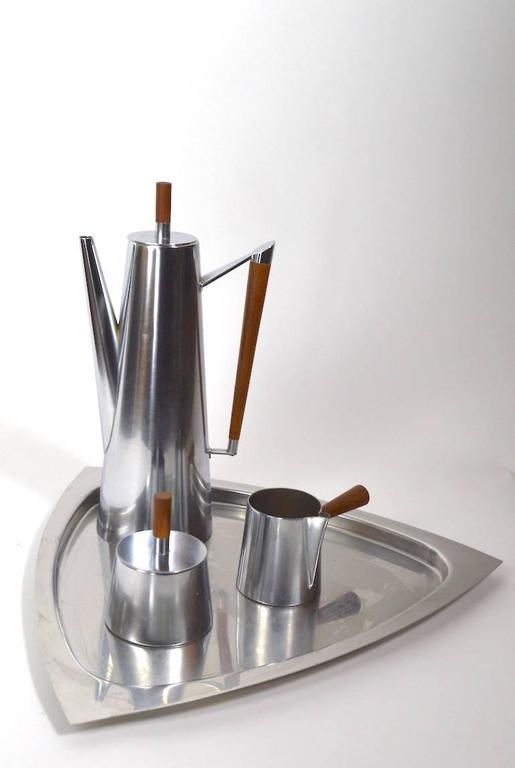 Four Piece Kalmar Stainless Steel Coffee Set Made In Italy For Stylish Stainless Steel Coffee Set Made In Italy For Kalmar With Wood