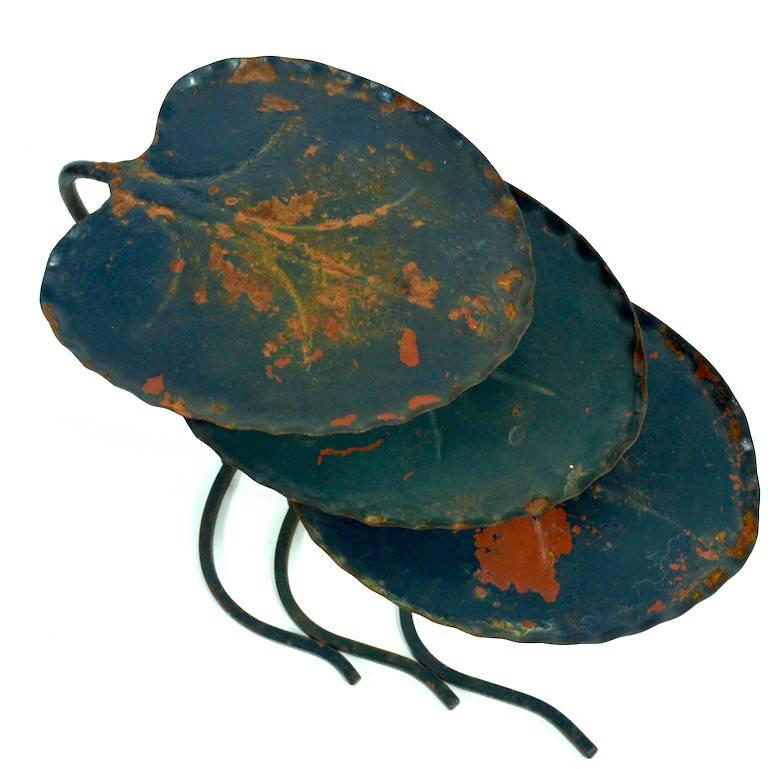 Hard to find matched set of three, Salterini Lily pad tables, in descending size (dimensions in listing are the largest table). Hard to find the complete sets, nice, original set suitable for indoor and outdoor use.