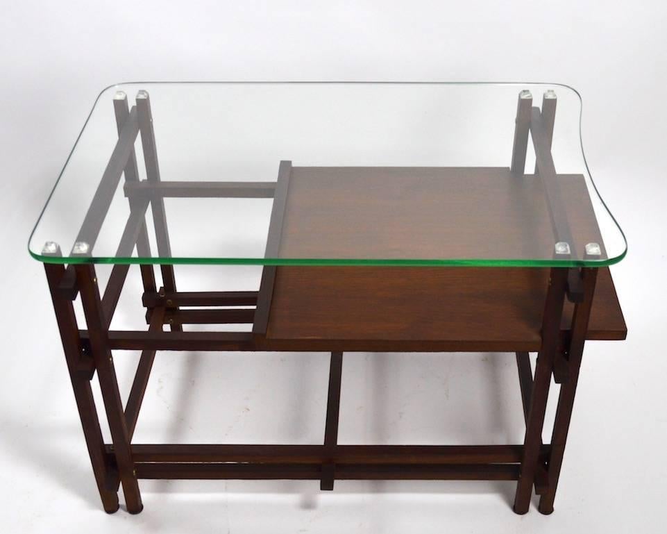 American Pair of Architectural Glass and Wood Tables After Henning Norgaard for Komfort