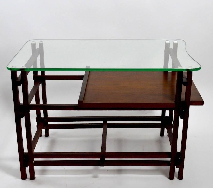 Pair of Architectural Glass and Wood Tables After Henning Norgaard for Komfort In Good Condition In New York, NY