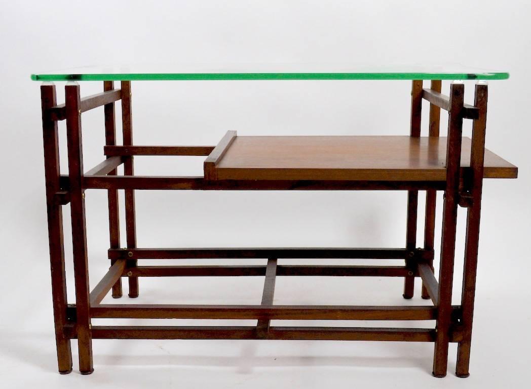 Pair of Architectural Glass and Wood Tables After Henning Norgaard for Komfort 1