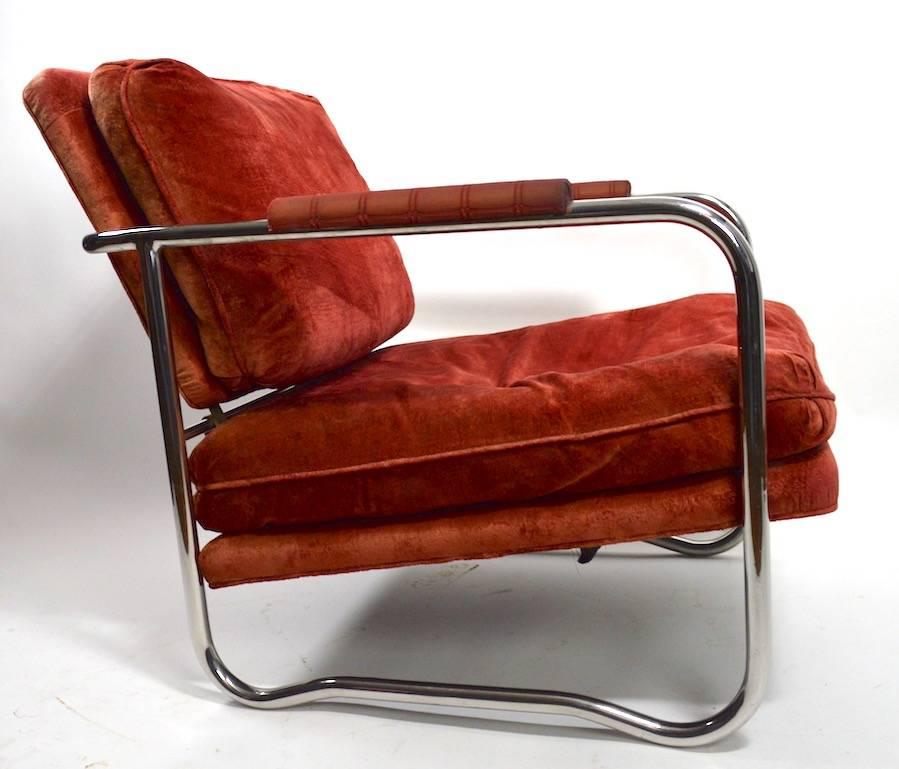 Pair of Machine Age Art Deco Tubular Chrome Lounge Chairs In Good Condition In New York, NY