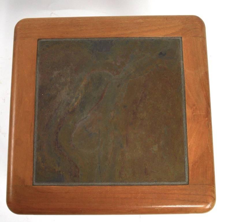Danish Pair of Teak and Slate Tables by Haslev For Sale