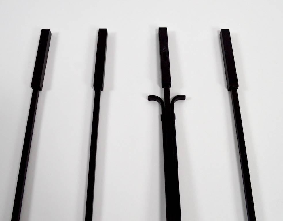 Modernist Black Metal Fireplace Tool Set In Excellent Condition In New York, NY