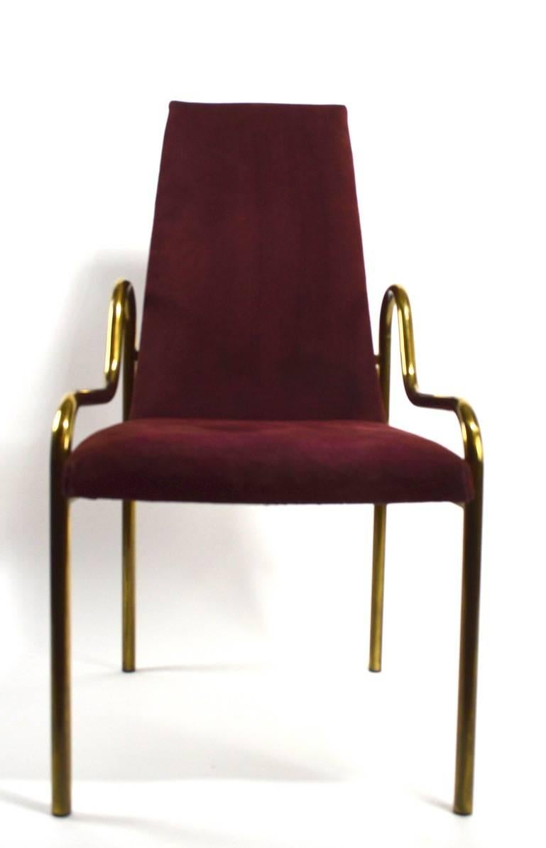 High Back Brass and Suede Armchair by Mastercraft In Good Condition For Sale In New York, NY