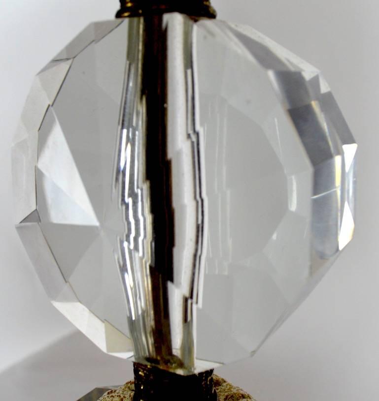 Metal Glam Hollywood Regency Faceted Crystal Lamp Base For Sale