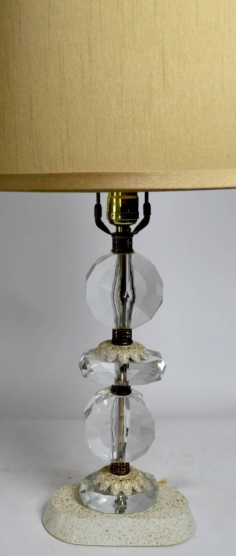 Glam Hollywood Regency Faceted Crystal Lamp Base For Sale 1