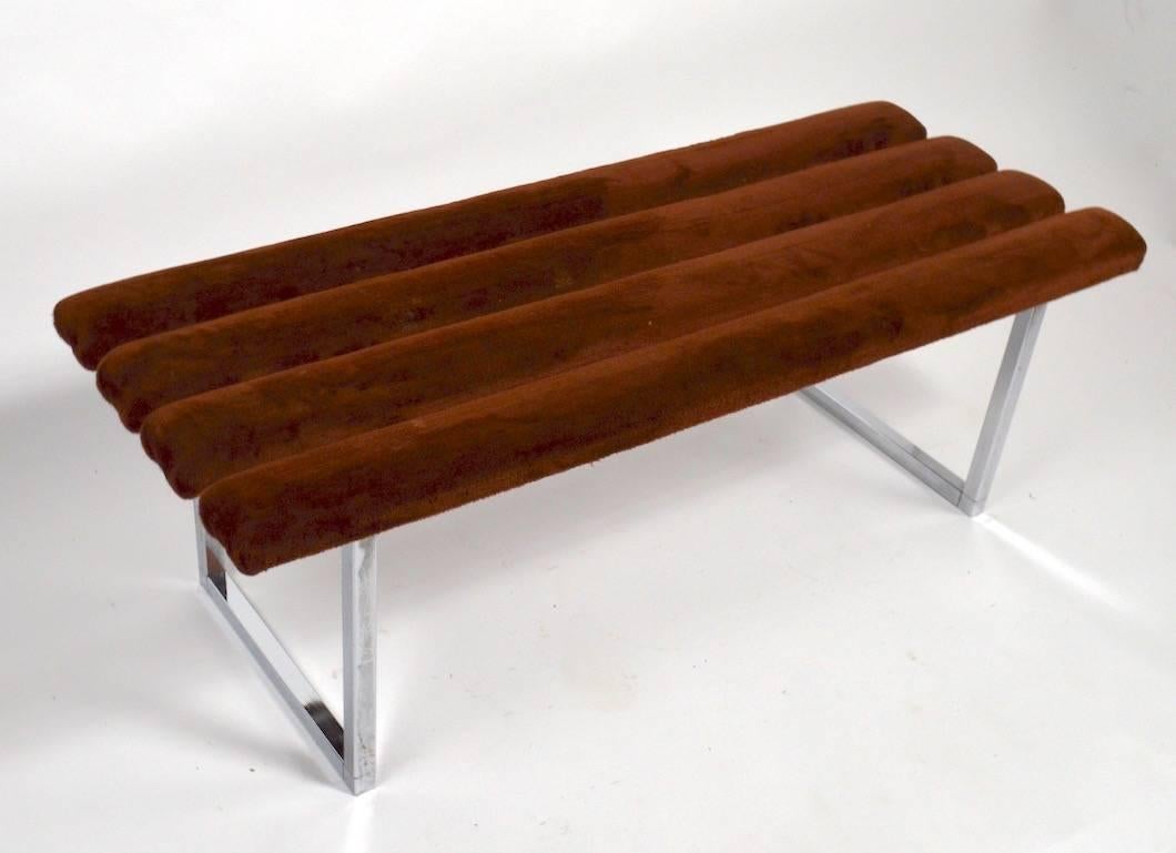 American Unusual Chrome and Upholstery Bench after Milo Baughman