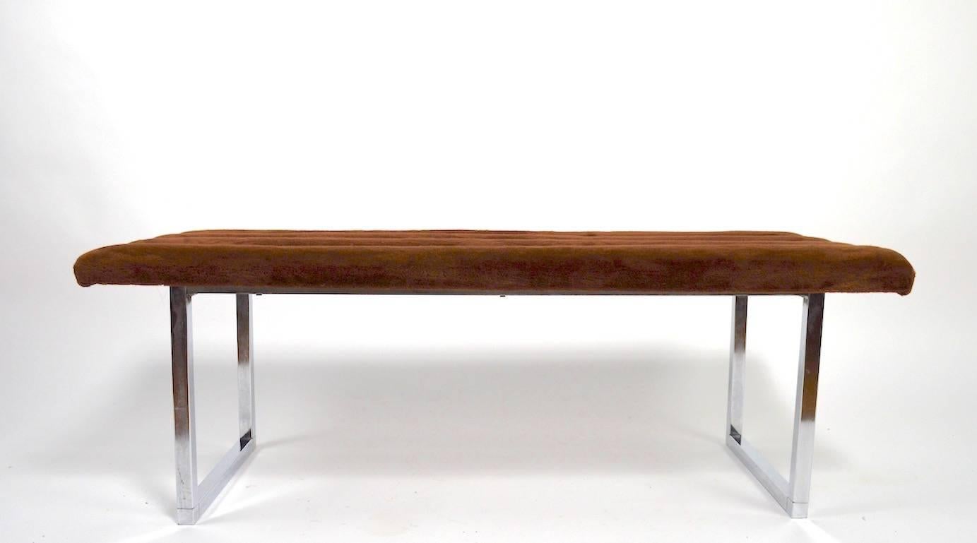 Unusual Chrome and Upholstery Bench after Milo Baughman In Good Condition In New York, NY