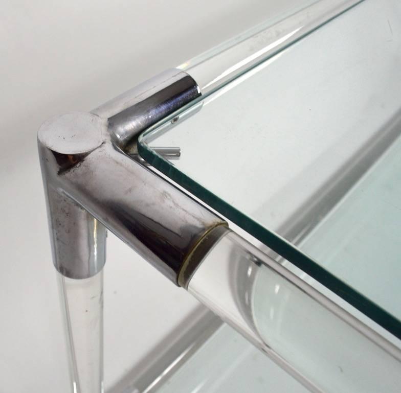 Mid-Century Modern Lucite Chrome and Glass Console Table Attributed to Charles Hollis Jones For Sale